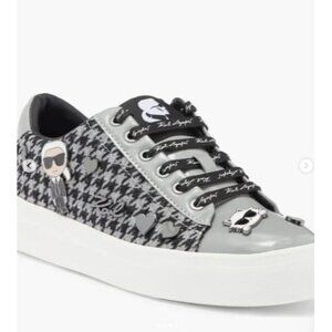 NWB Karl Lagerfeld Paris Cate Pins Tweed Sneaker Black Gray Size 11